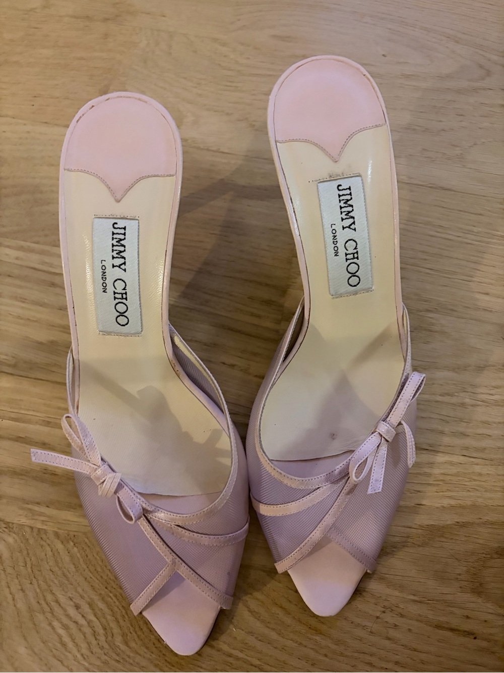 Jimmy Choo Pale Pink Mesh Open-Toe Slingback Heels